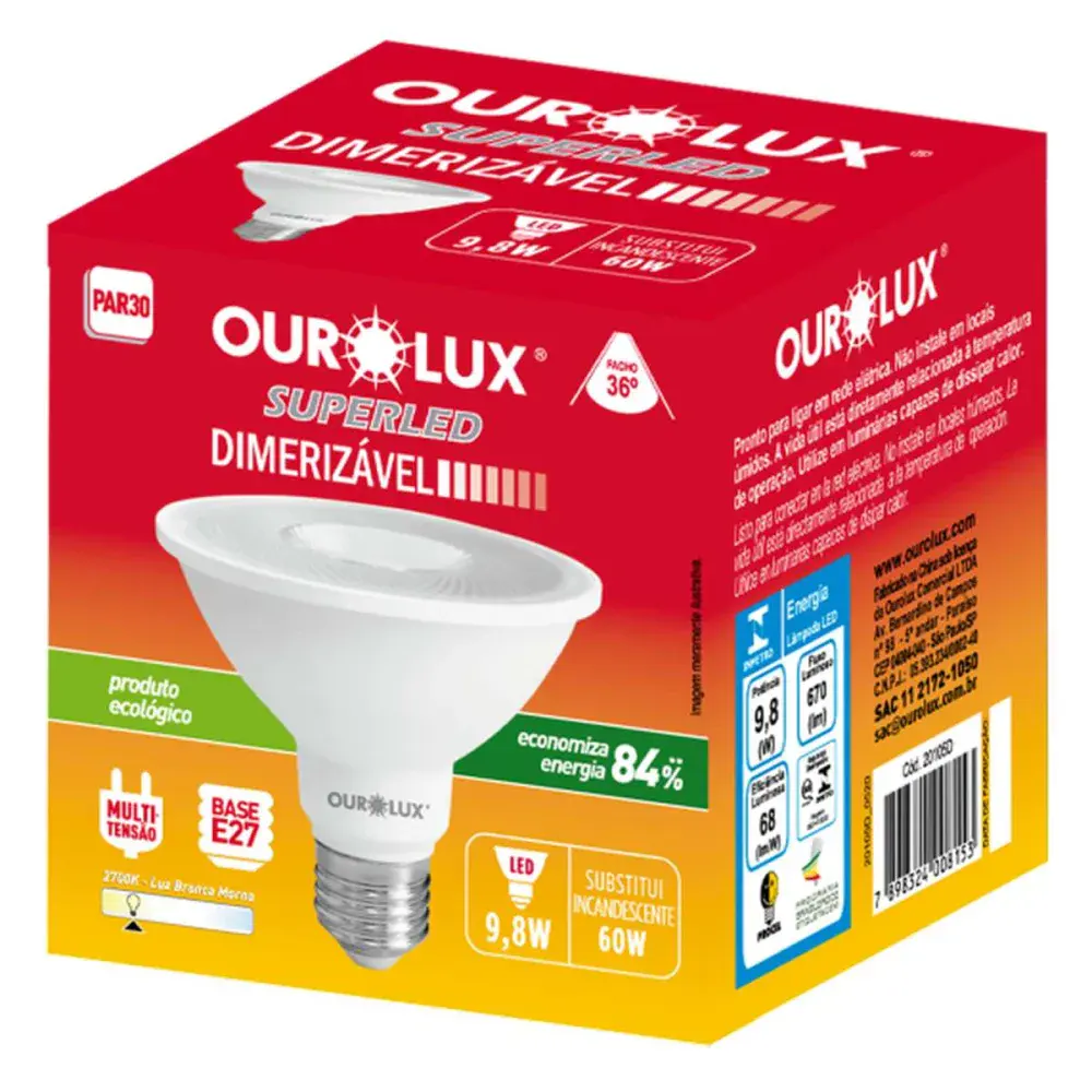 Lâmpada led PAR30 dimerizável 9,8W 2700K Ourolux — fotografia 2