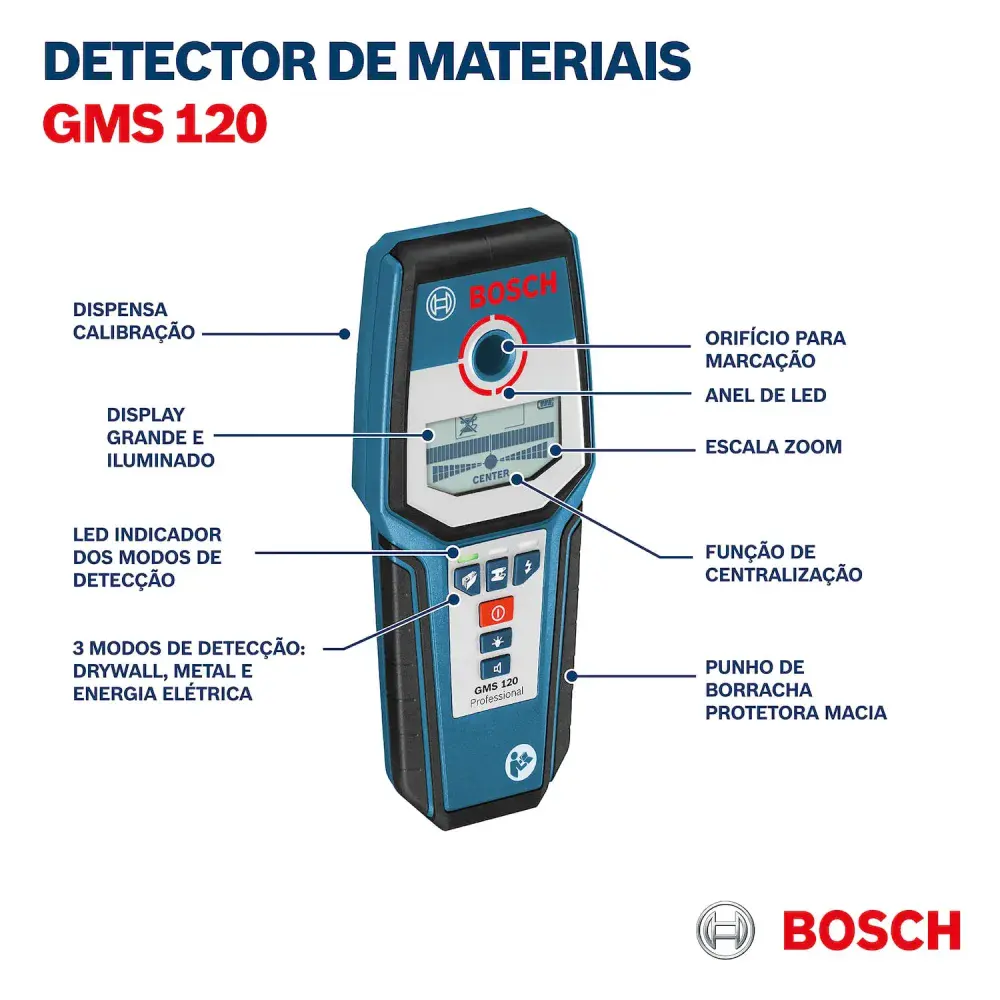Detector de materiais de profundidade 120MM gms 120 Bosch — fotografia 11