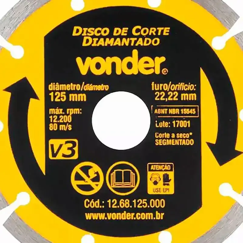 Disco Diamantado 5 POL x 22 MM Segmentado 125 MM V3 VONDER — fotografia 2