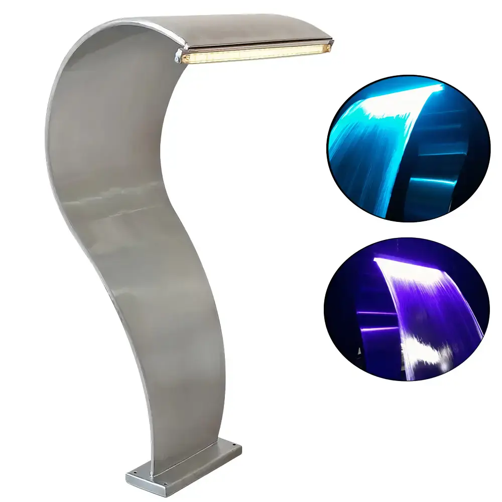 Cascata para Piscinas 60 x 26 CM Aço Inox Naja com LUZ RGB EVALD — fotografia 4