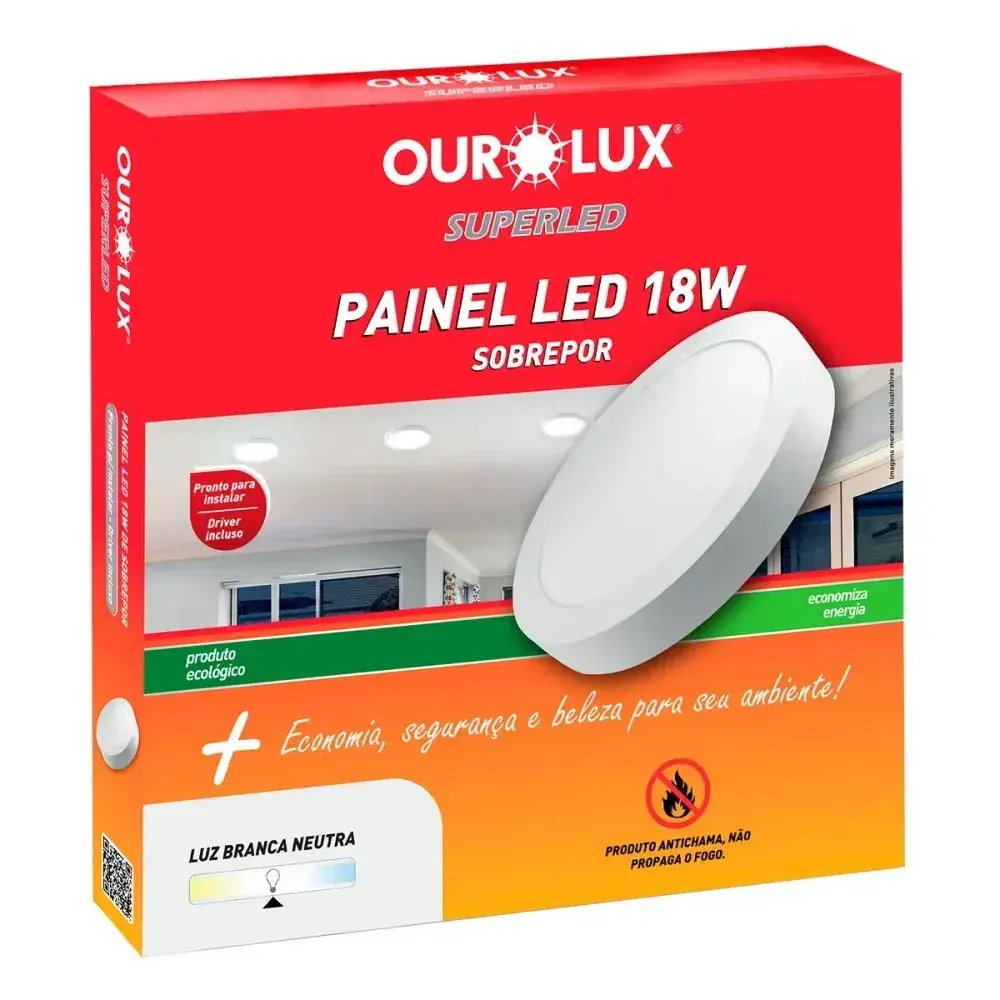 Painel led redondo sobrepor 18W 6500K biv Ourolux — fotografia 4