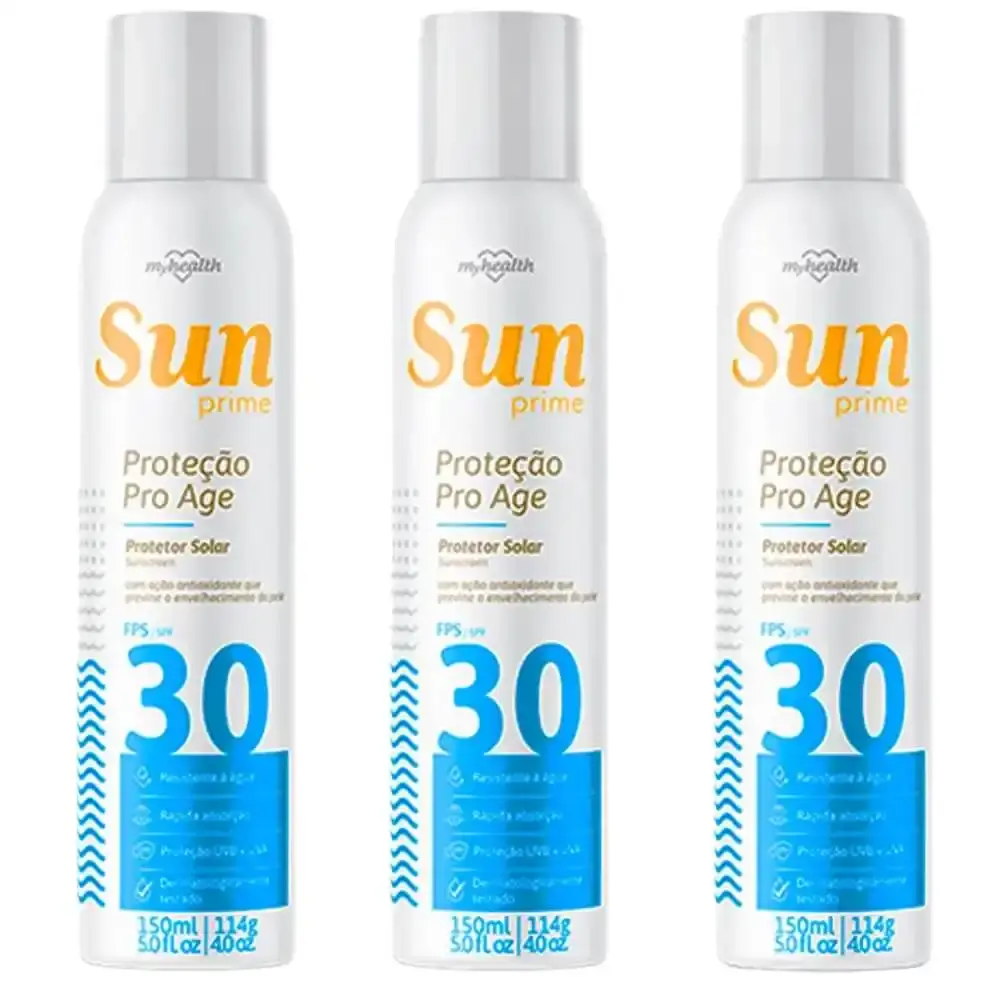 Protetor solar spray 30 fps sun prime 150ML AE2600018 kit 3 unidades MY health