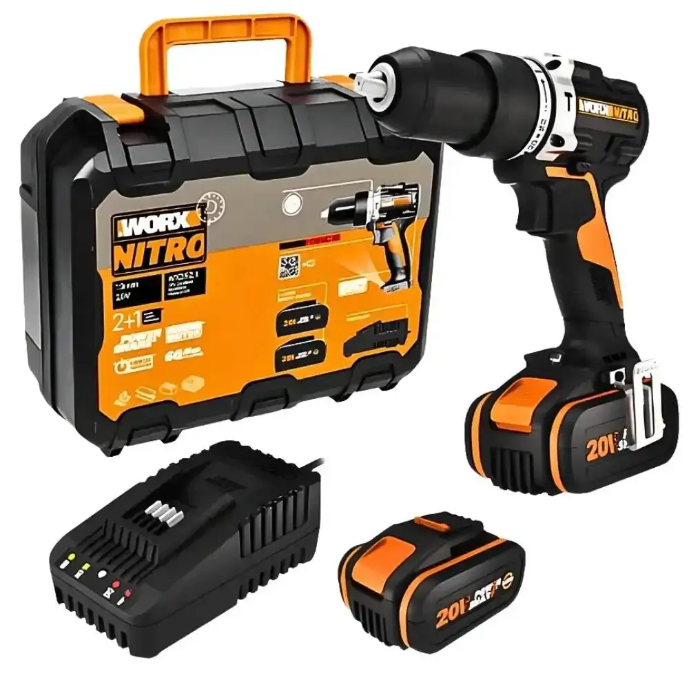 Parafusadeira furadeira de impacto brushless 1/2 POL com 2 baterias e carregador Worx