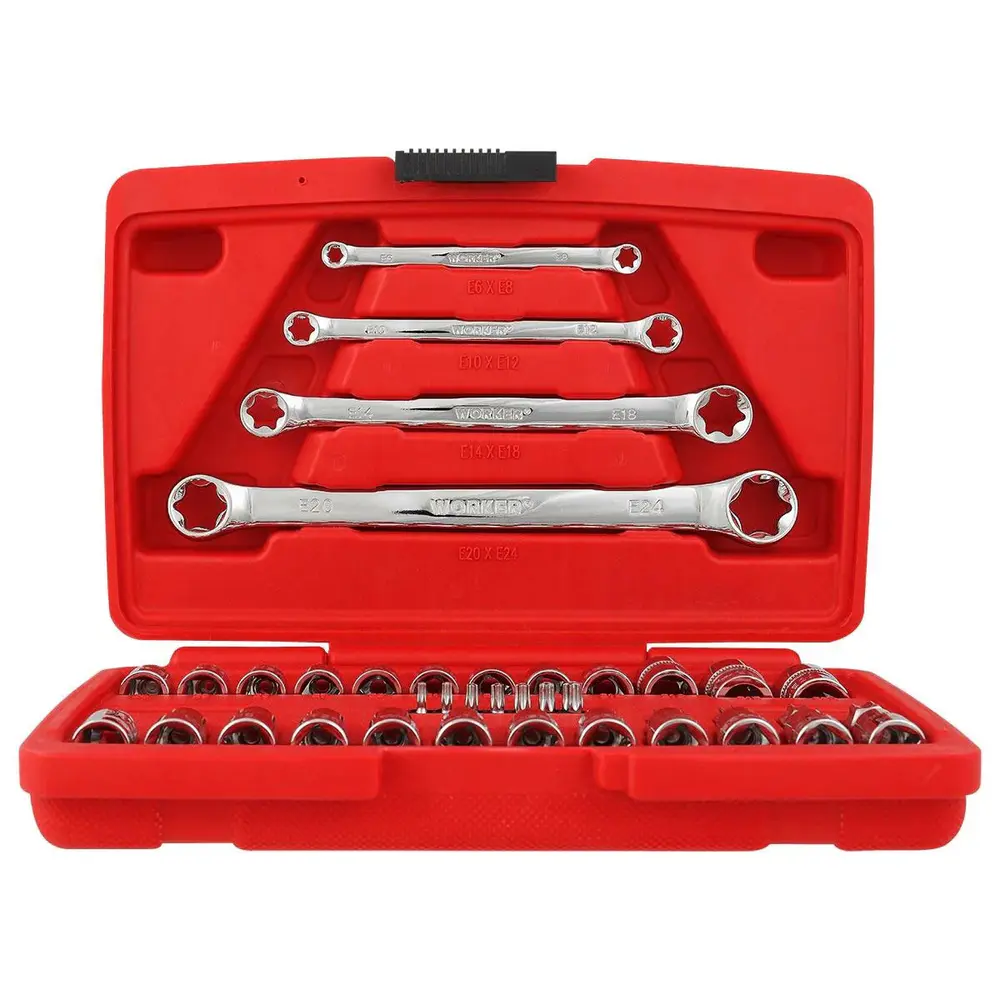 Jogo de soquetes, chaves e bits e-torx - 35 peç Worker — fotografia 5