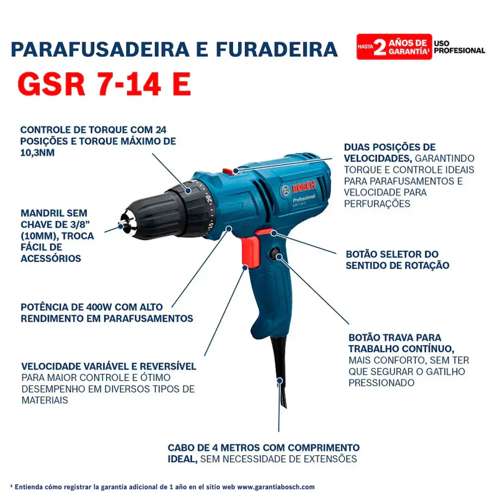 Parafusadeira e furadeira elétrica GSR7-14E 400W 127V Bosch — fotografia 9