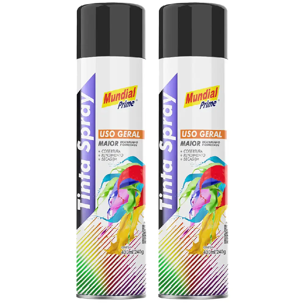 Tinta Spray Semi Brilho Preto 400 ml 02 Uni Mundial Prime — fotografia de referência