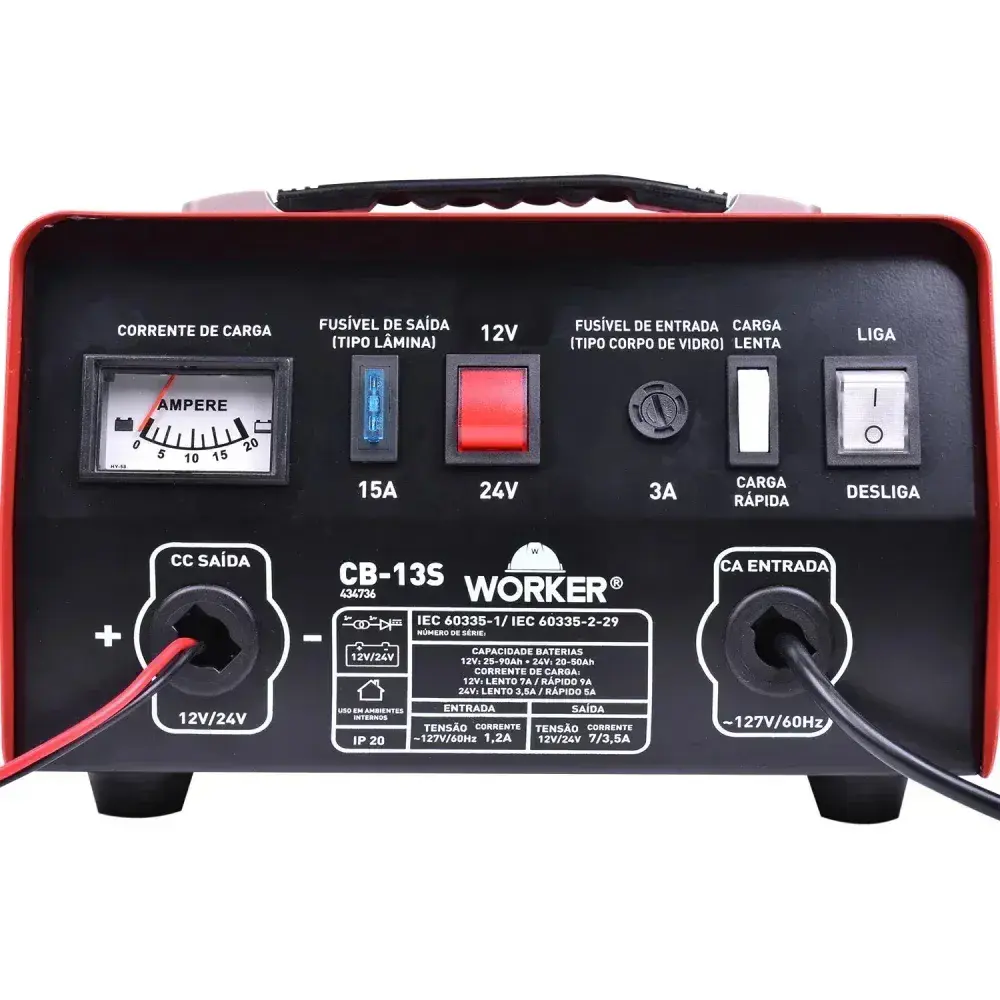 Carregador de bateria vermelho e preto CB13S 127V Worker — fotografia 8
