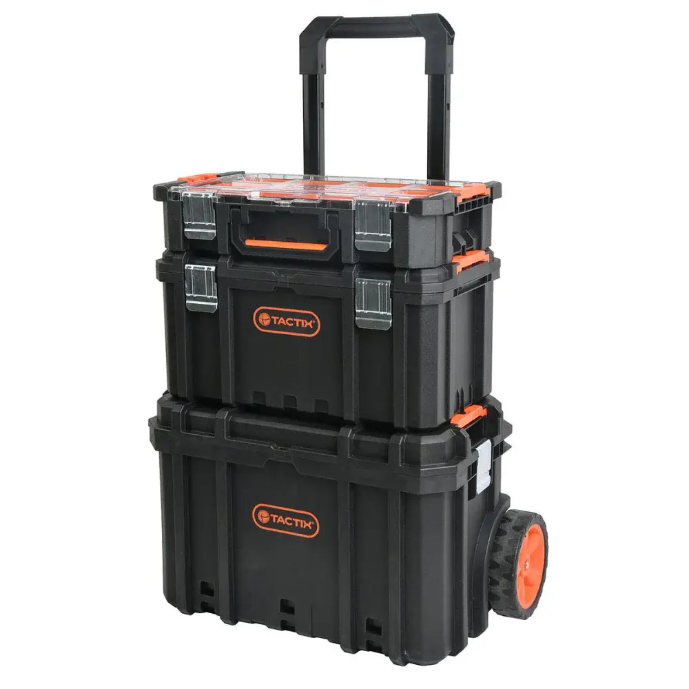 Caixa de ferramentas modular 3 em 1 plástica com rodas da Tactix