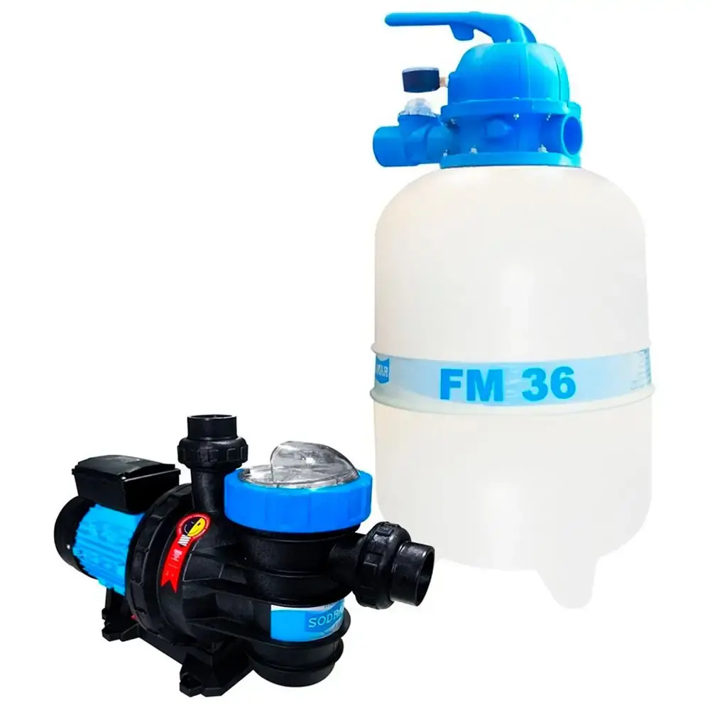 Kit filtro FM36 e bomba 1/3CV piscina 40 mil litros sodramar Filter — fotografia de referência