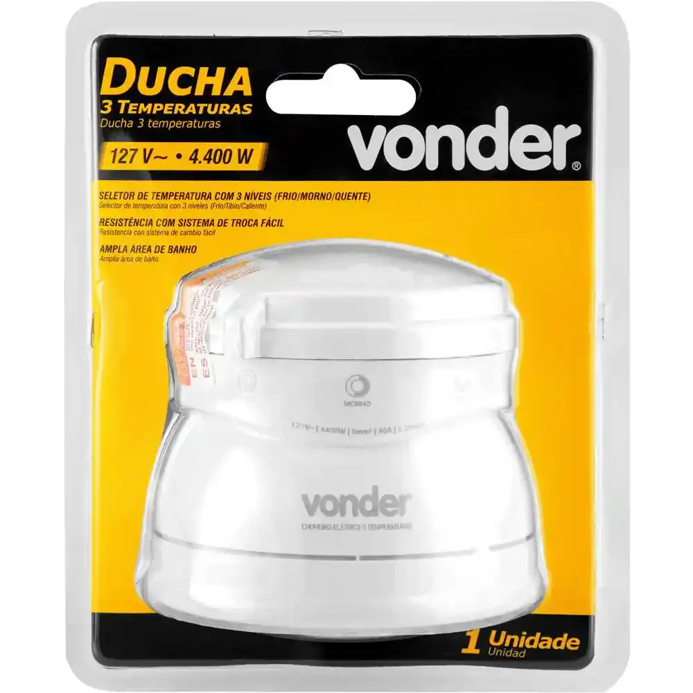 Ducha 3 temperaturas 4400W branca Vonder — fotografia 5