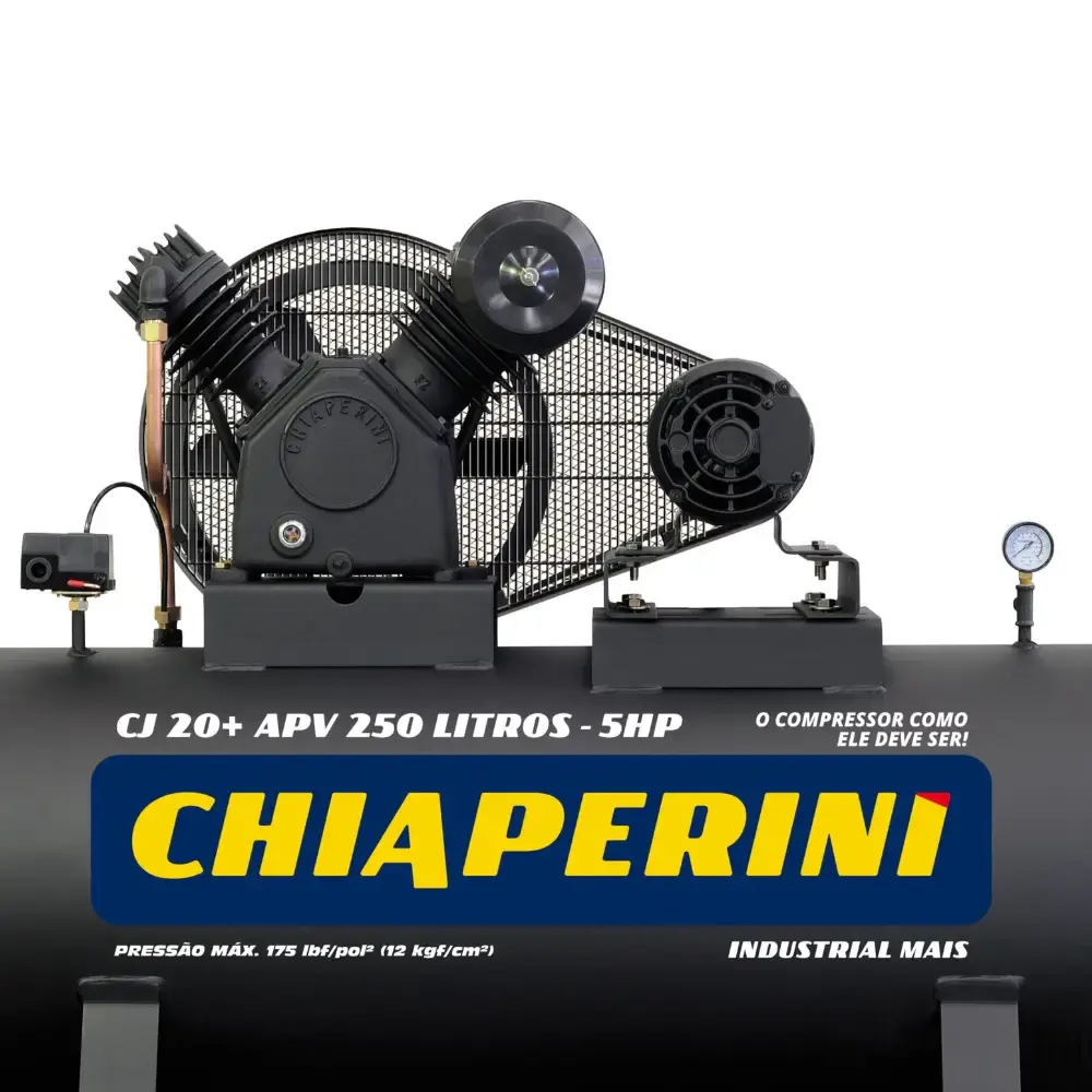Compressor de ar 20 pés 5 HP 250 litros 175 libras trifásico CJ 20+ APV Chiaperini — fotografia 3