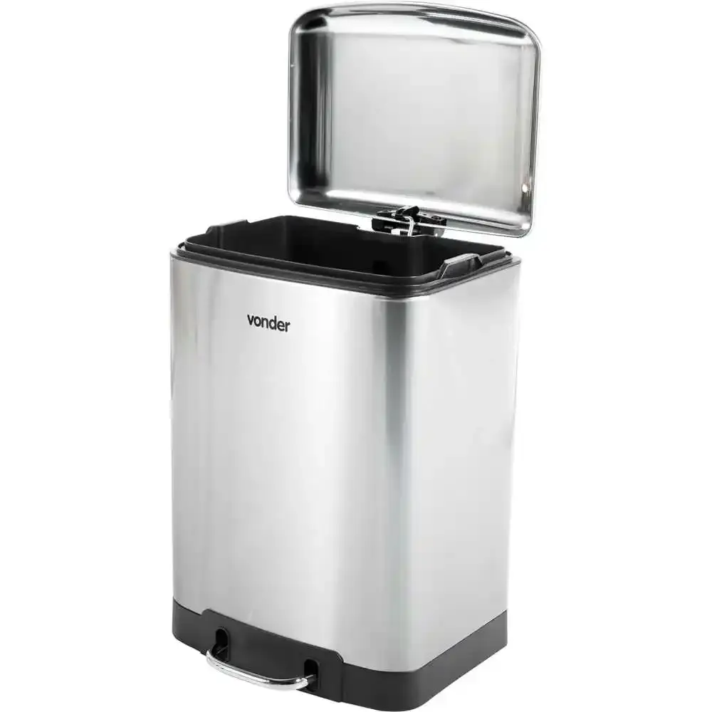 Lixeira retangular 12 litros inox cinza VONDER — fotografia 5
