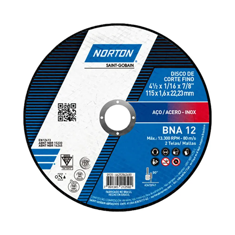 Disco de corte linha azul BNA12 115X1,6X22,23MM Norton — fotografia de referência