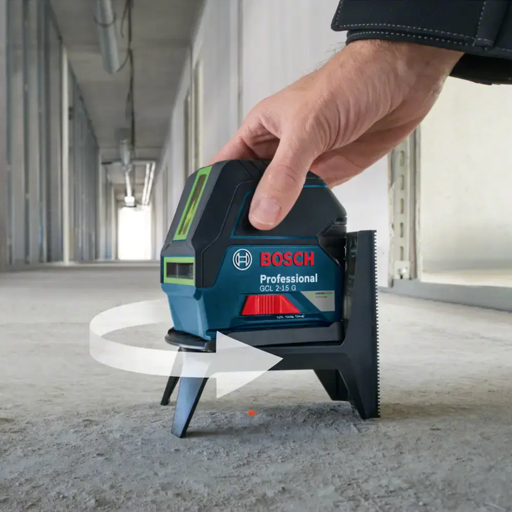 Nível a laser verde Bosch GCL 2-15 G 15m, suporte e maleta — fotografia 8
