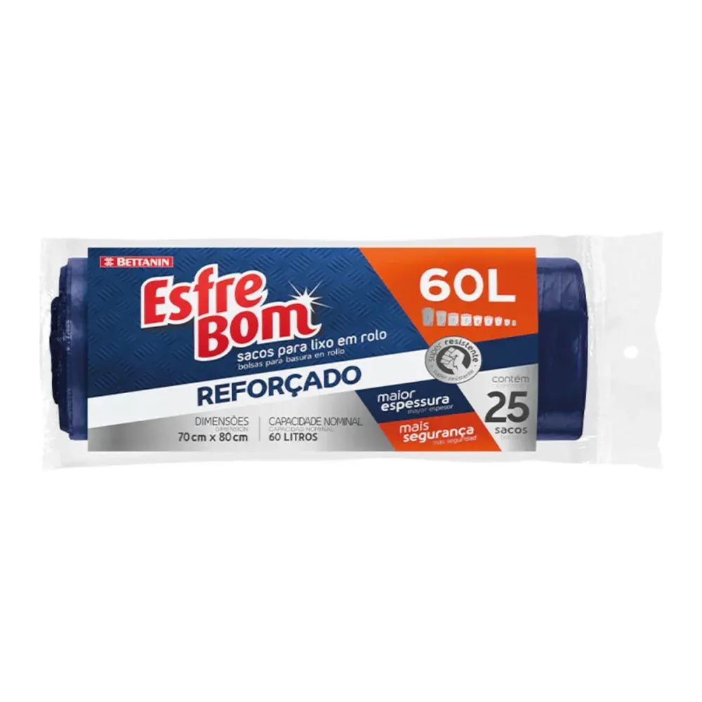 Saco lixo reforçado 60L 25 peç esfrebom Bettanin