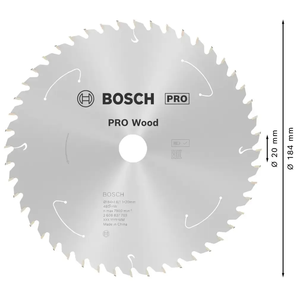 Disco de serra circular PRO wood cordless 184X20MM 48 dentes Bosch — fotografia 2