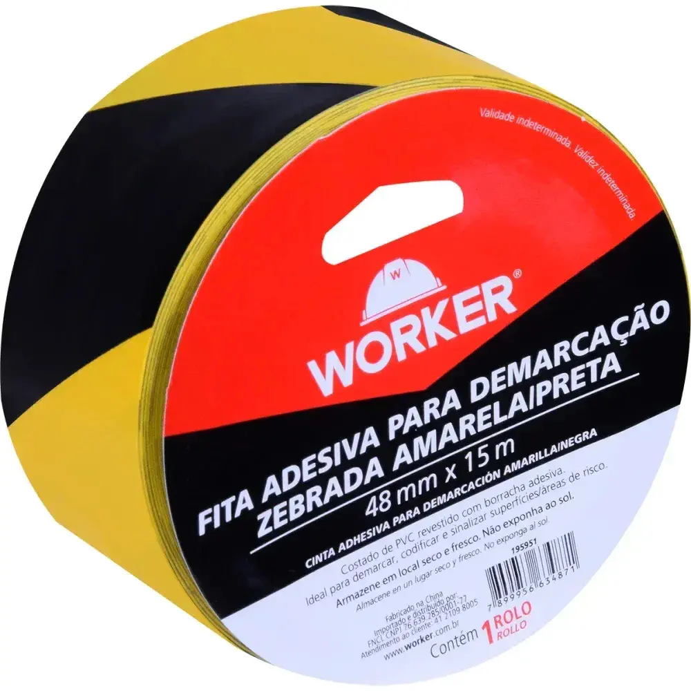 Fita adesiva para demarcação amarelo/preto 48MM 15M Worker — fotografia 6