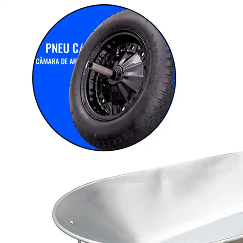 Carriola carrinho de mão metálica galvanizada 55L pneu câmara 2 uni Evald — fotografia 6