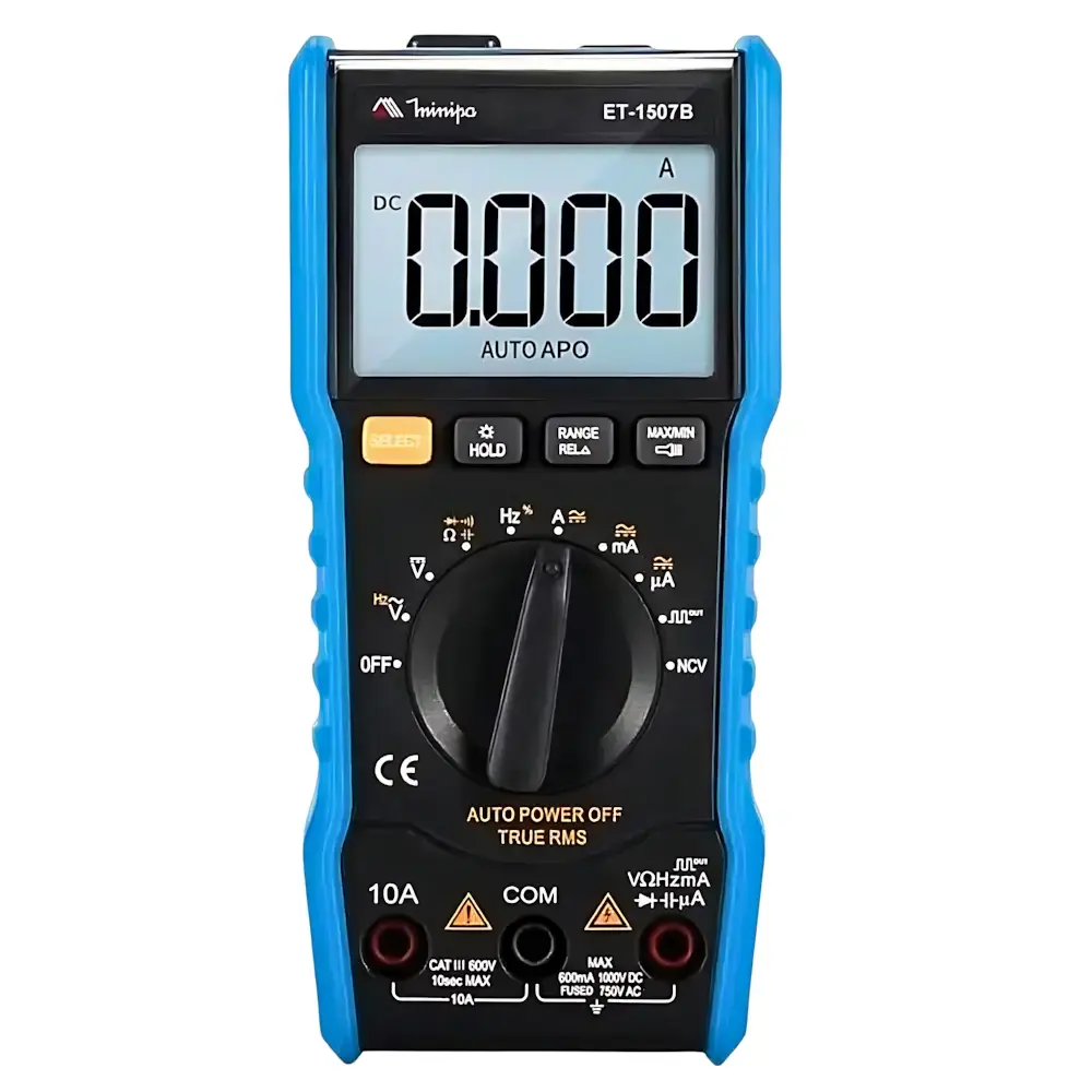 Multímetro digital 600V CAT III 6000 contagens ET-1507B Minipa — fotografia de referência