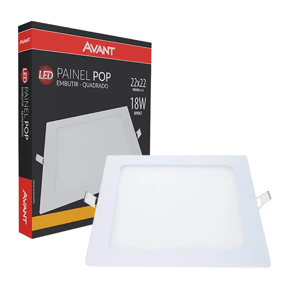 Plafon led 3000K quadrado 18W painel embutir slim Avant