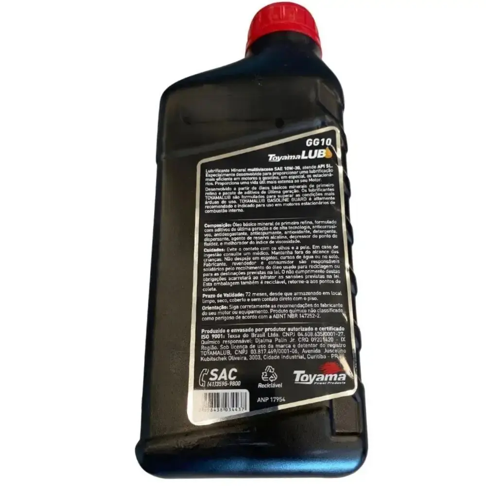 Óleo lubrificante 1 L para Motor 4 Tempos 10W-30SL TOYAMA — fotografia 4