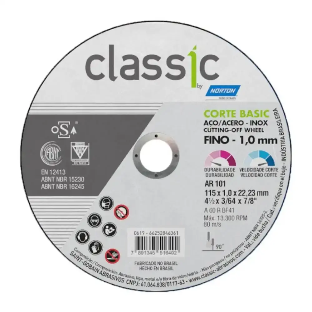 Disco de Corte Inox 4.1/2 Polegadas x 1,0 mm CLASSIC BASIC NORTON — fotografia de referência