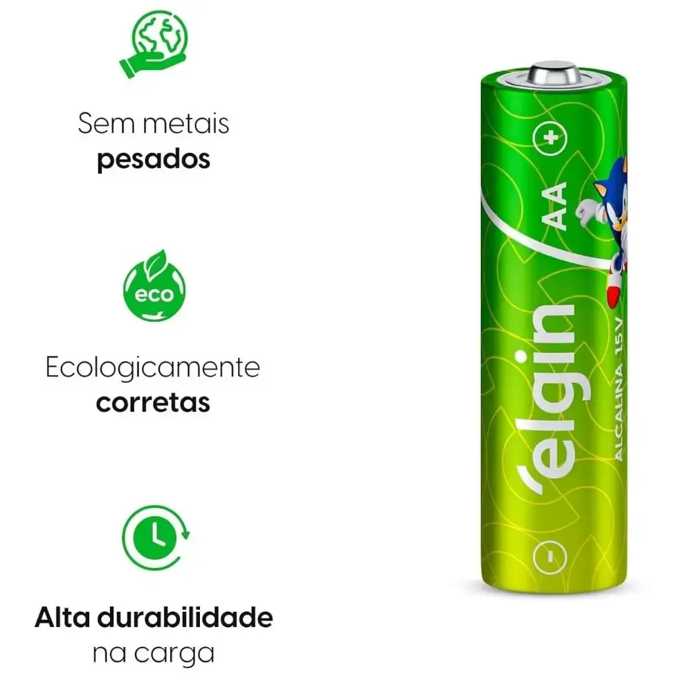 Pilha alcalina tipo palito 1,5V AA 2 peças Elgin — fotografia 5