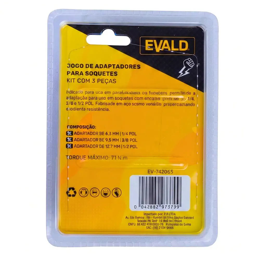 Jogo de adaptadores para soquetes kit com 3 peças 1/4 - 3/8 - 1/2 POL Evald — fotografia 6
