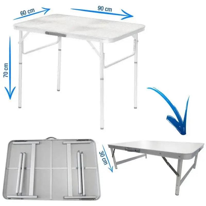 Mesa Dobrável de Alumínio Tampo de MDF 90 x 60 CM Vira Maleta PALISAD — fotografia de referência