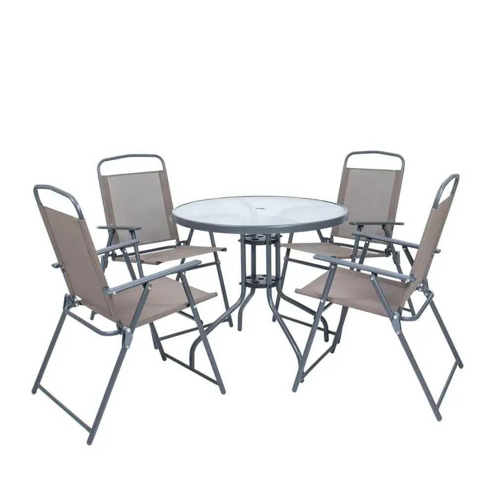 Conjunto de mesa e cadeiras com ombrelone marrom Kala — fotografia 2