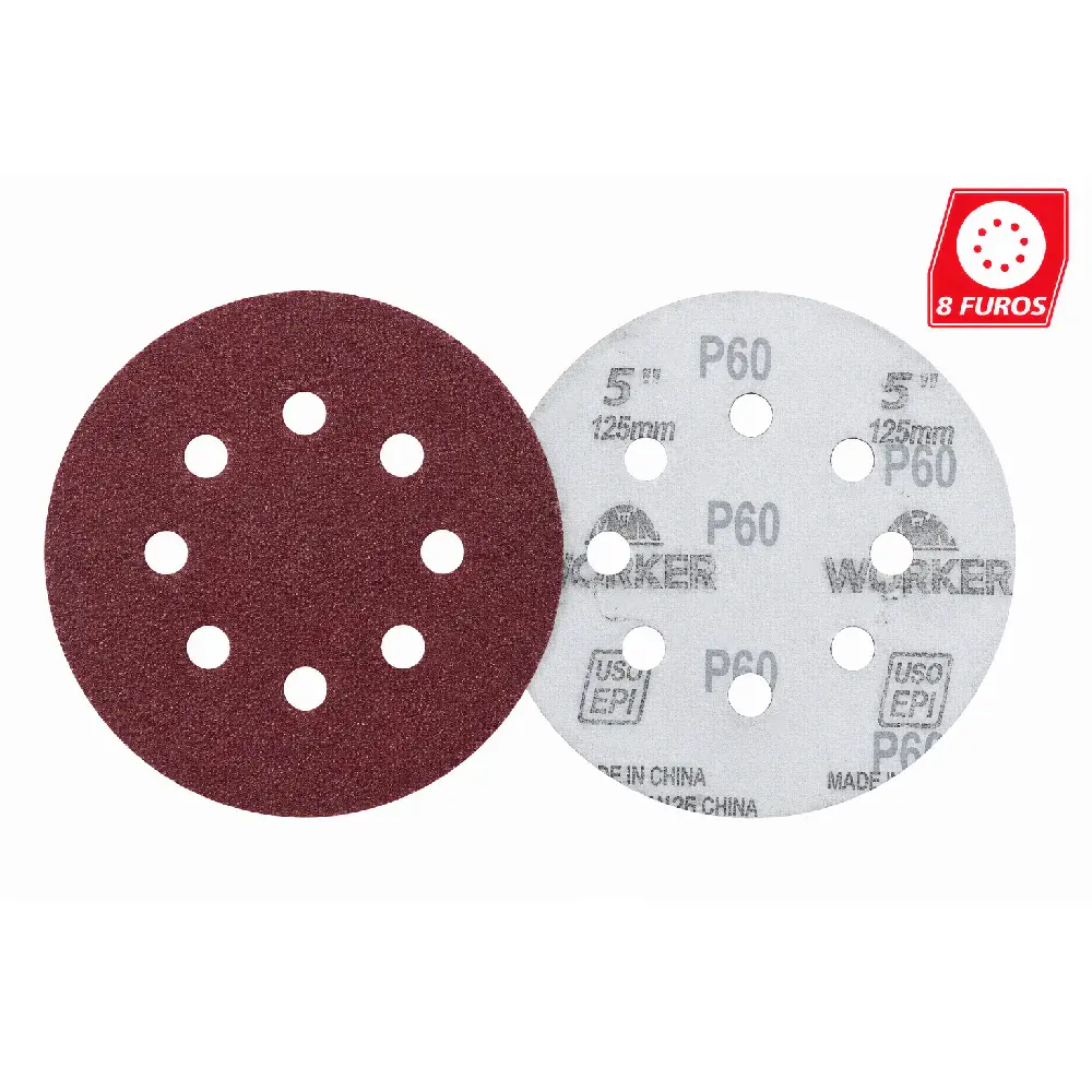Jogo discos lixa G120 5” tipo velcro 10 peças Worker — fotografia de referência