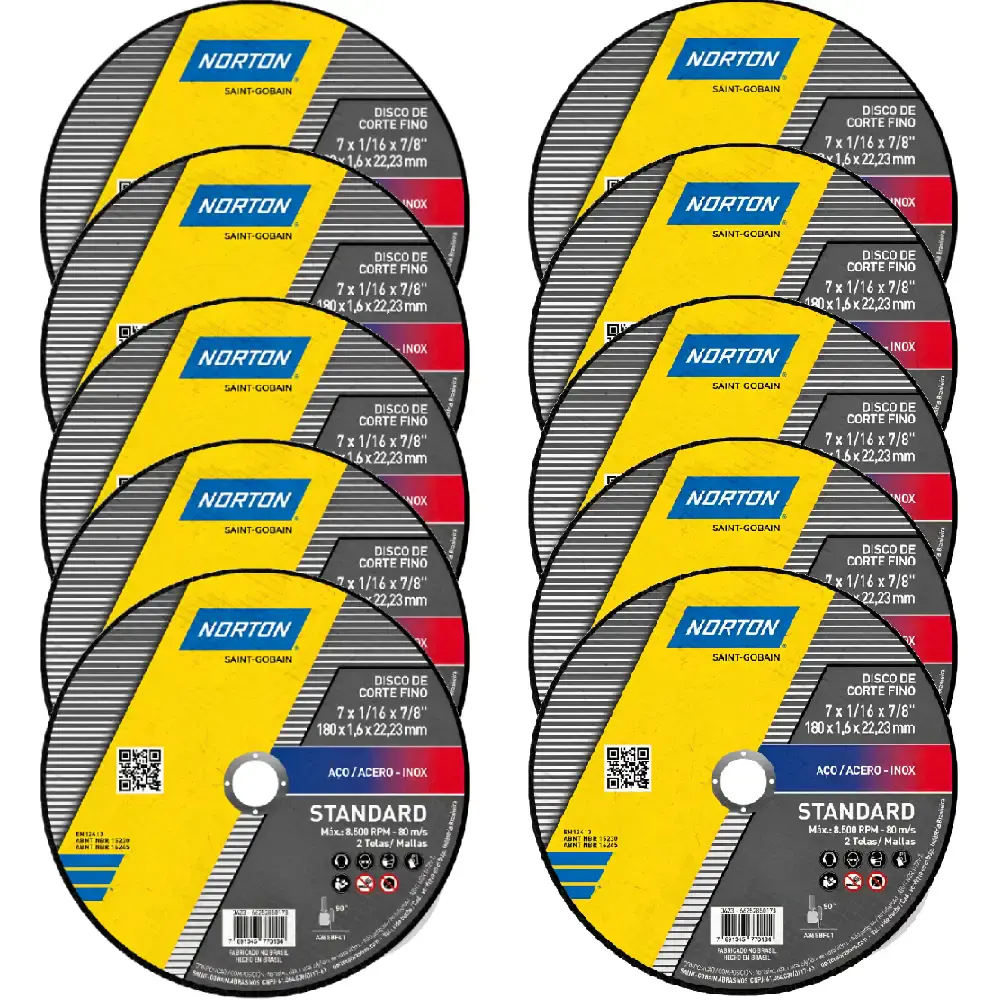 Kit 10 discos de corte para esmerilhadeira 180X22.23MM 66252850173 Norton — fotografia de referência