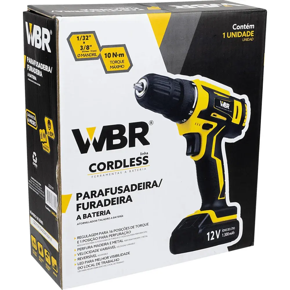 Parafusadeira/furadeira a bateria 12V 1/32 - 3/8 bivolt da WBR — fotografia 9
