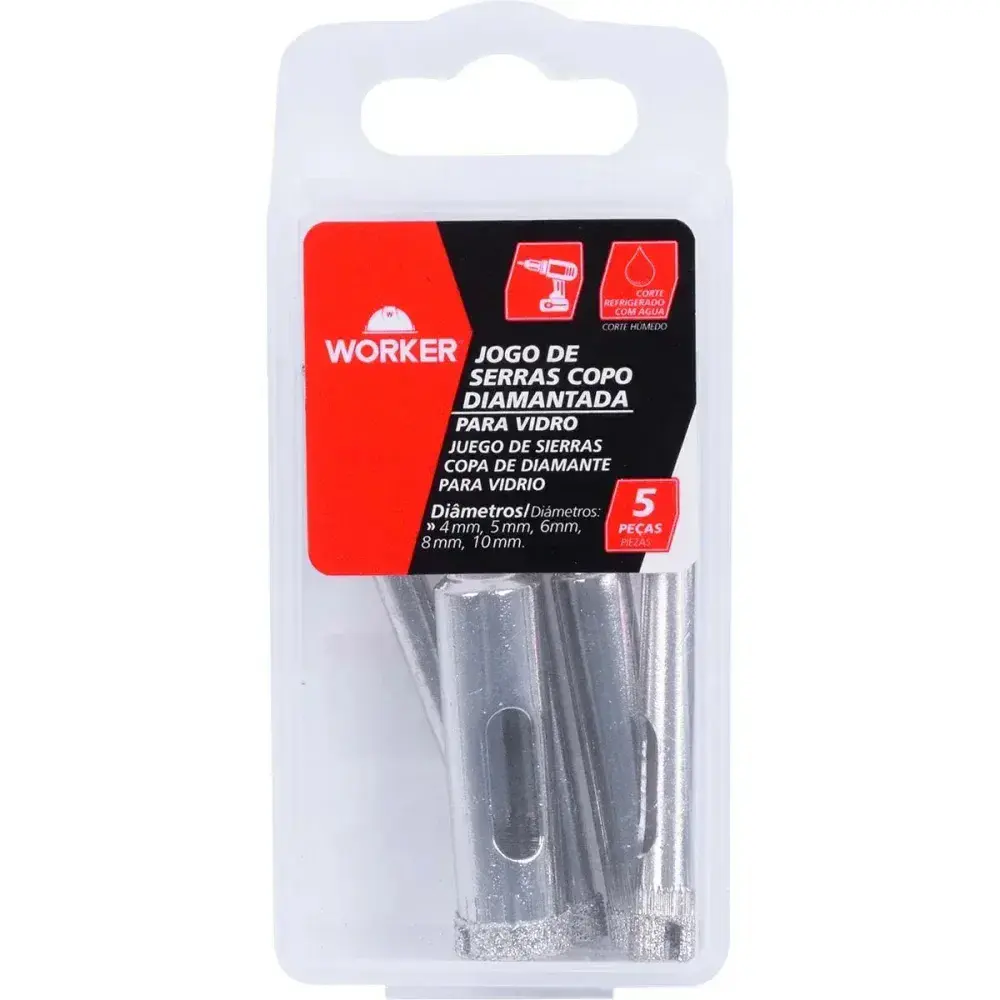 Kit de serras copo diamantada para vidro 5 peç 4MM-10MM Worker — fotografia 10