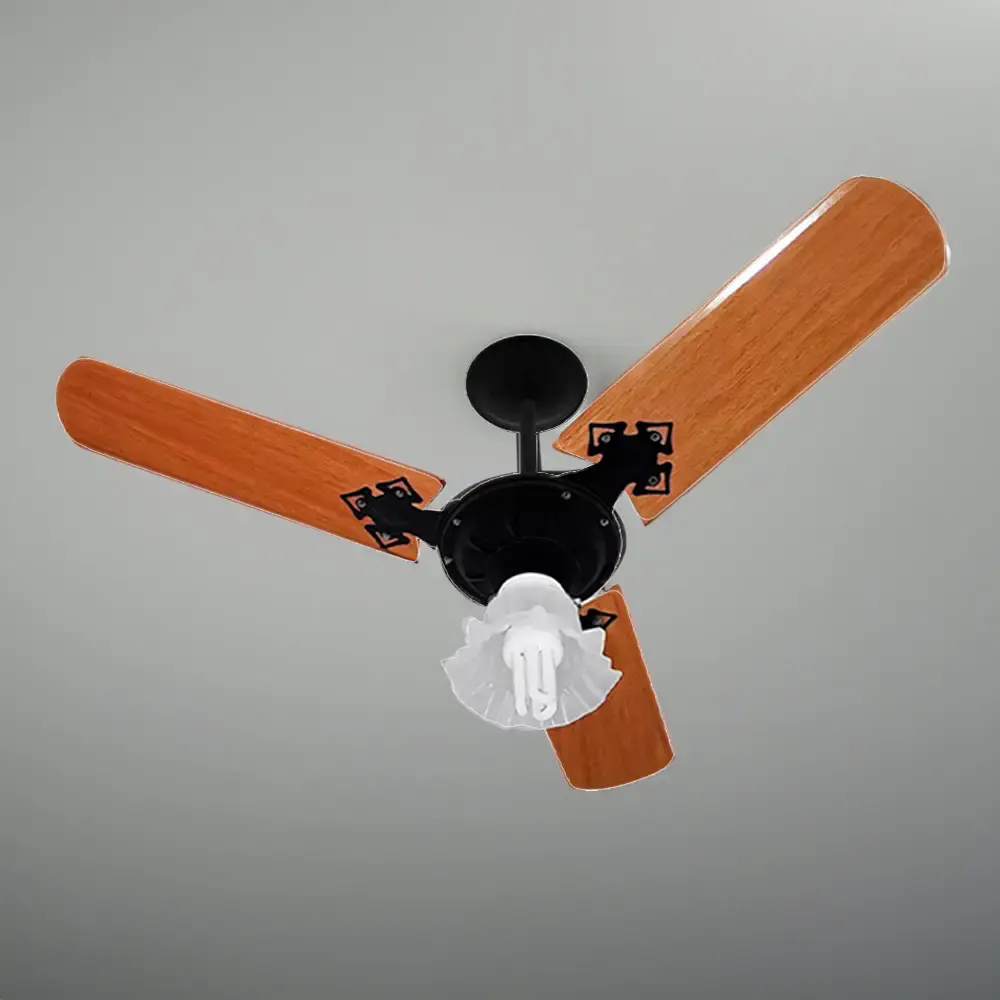 Ventilador de teto 3 pás 130W com lustre várias cores Venti-delta 220 V Branco e Mogno — fotografia 2