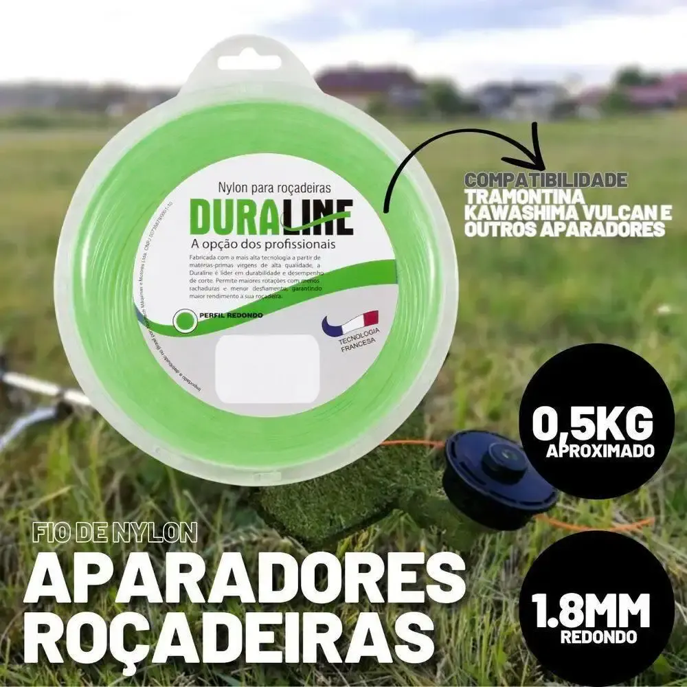 Fio de nylon 1,8 MM redondo blister roçadeira 0,453 KG verde Duraline — fotografia 3