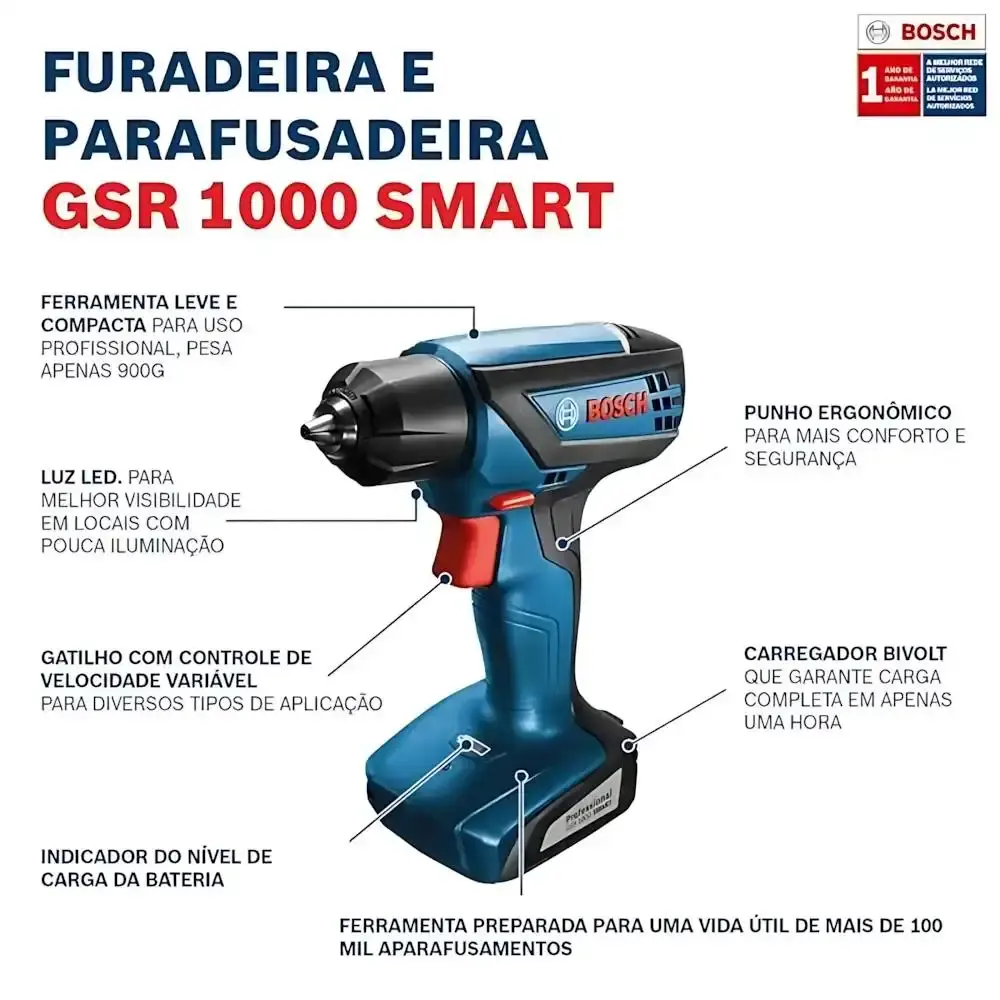 Parafusadeira e furadeira GSR 1000 smart 12V bivolt Bosch — fotografia 8