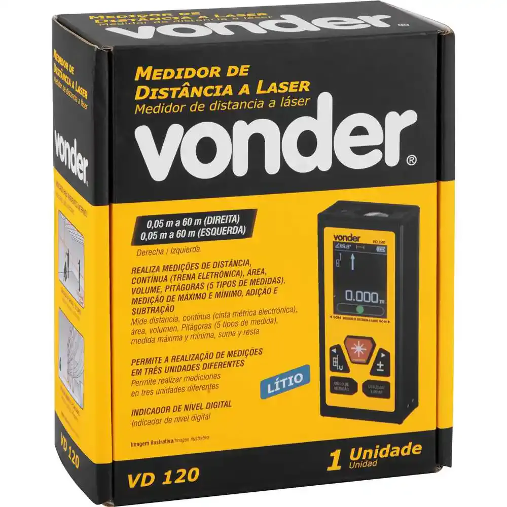 Medidor de distância a laser bilateral 120 metros VD120 Vonder — fotografia 8