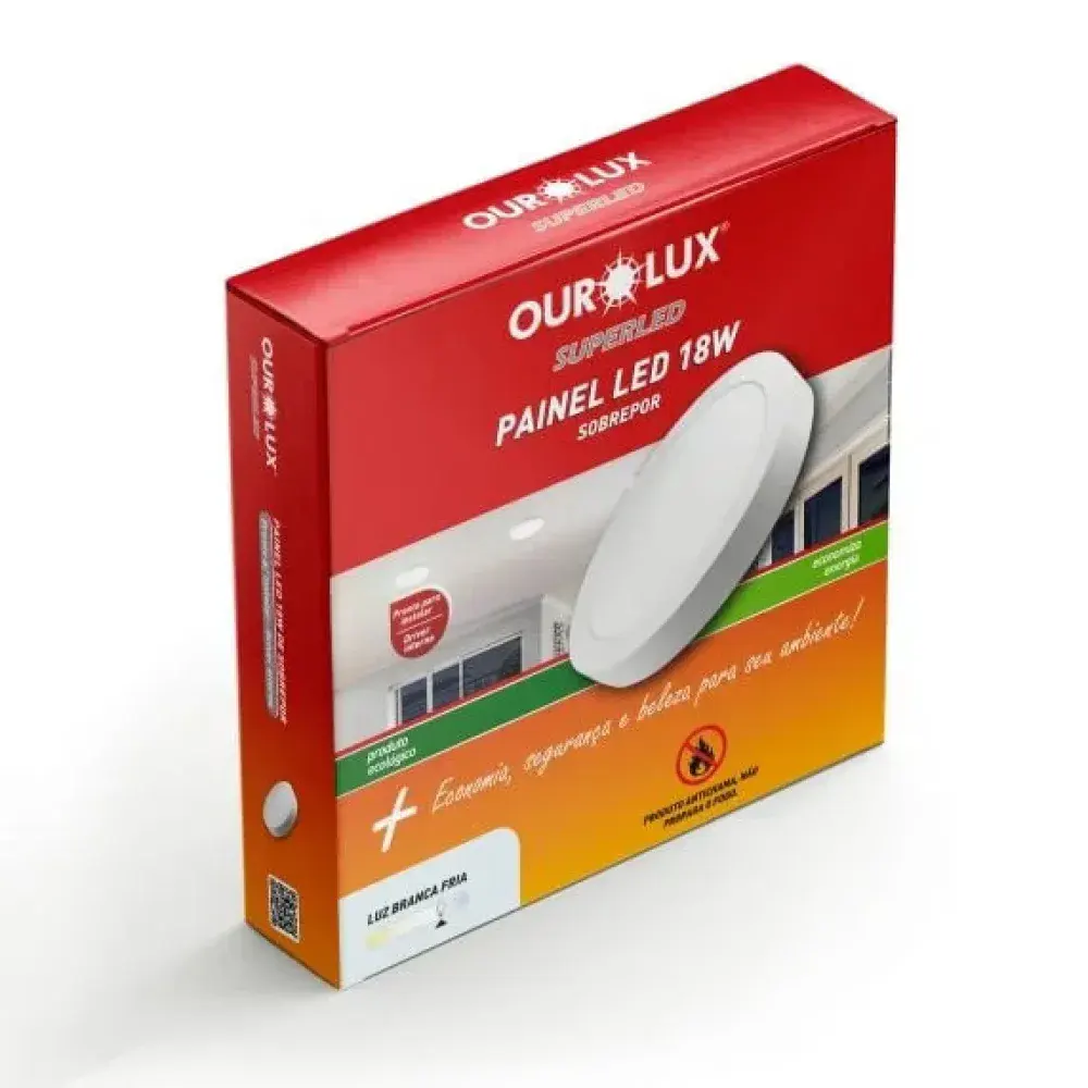 Painel led super eco sobrepor redondo bivolt 6500K Ourolux