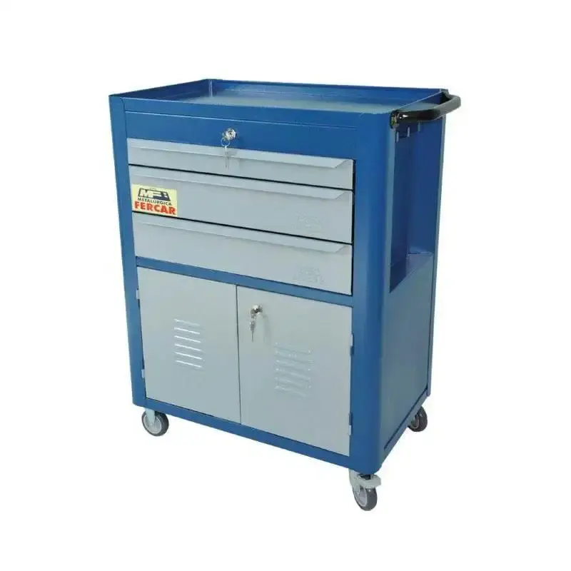 Carrinho para ferramentas 120 KG fechado 3 gavetas C-06 azul Fercar — fotografia de referência