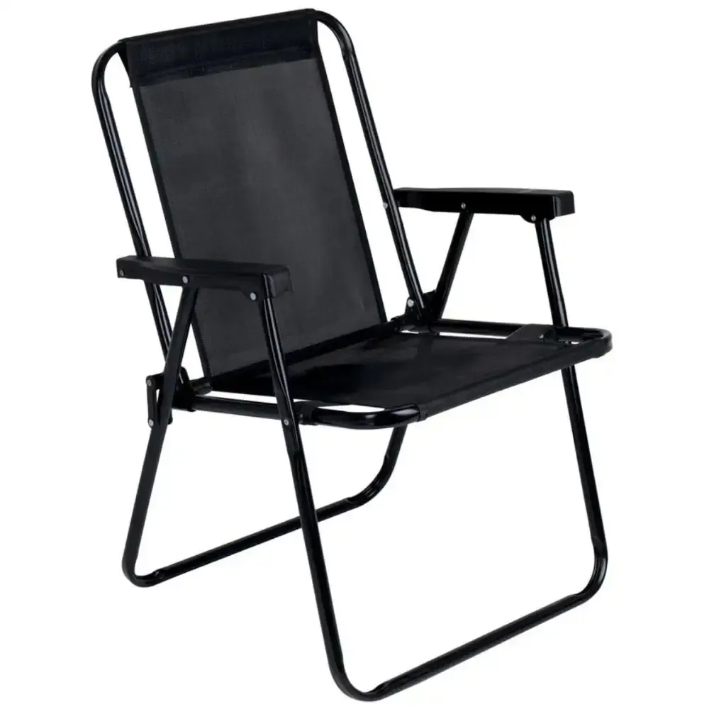 Cadeira de praia alta 38CM 100KG aço dobrável preta Mor
