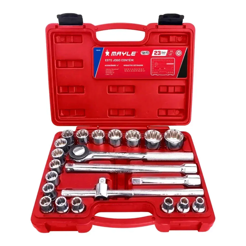Kit de soquete estriado com 23 peç 1/2 8-32MM Mayle — fotografia 4
