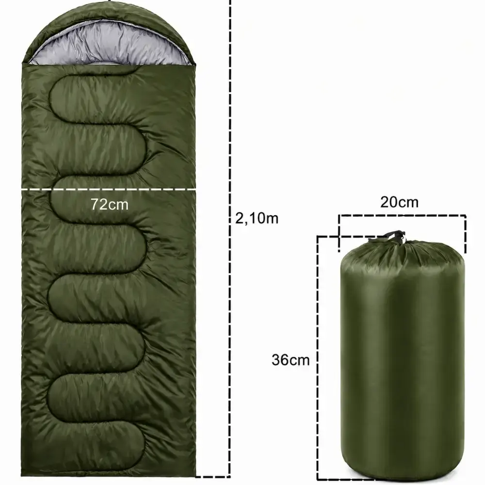 Saco de Dormir Camping Pesca Impermeável Confortável 2,10 x 72 CM c/ Capuz e Bolsa ZELT Preto — fotografia 5