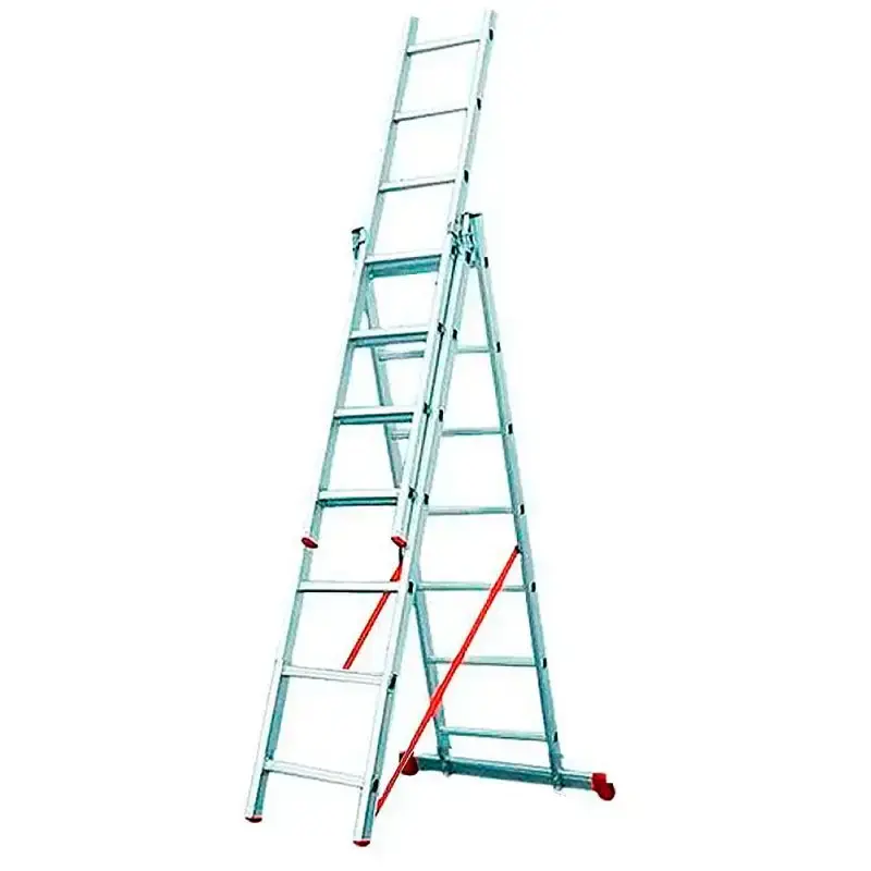 Escada de alumínio tripla extensiva 3 x 7 degraus EVE1017 Evald — fotografia de referência
