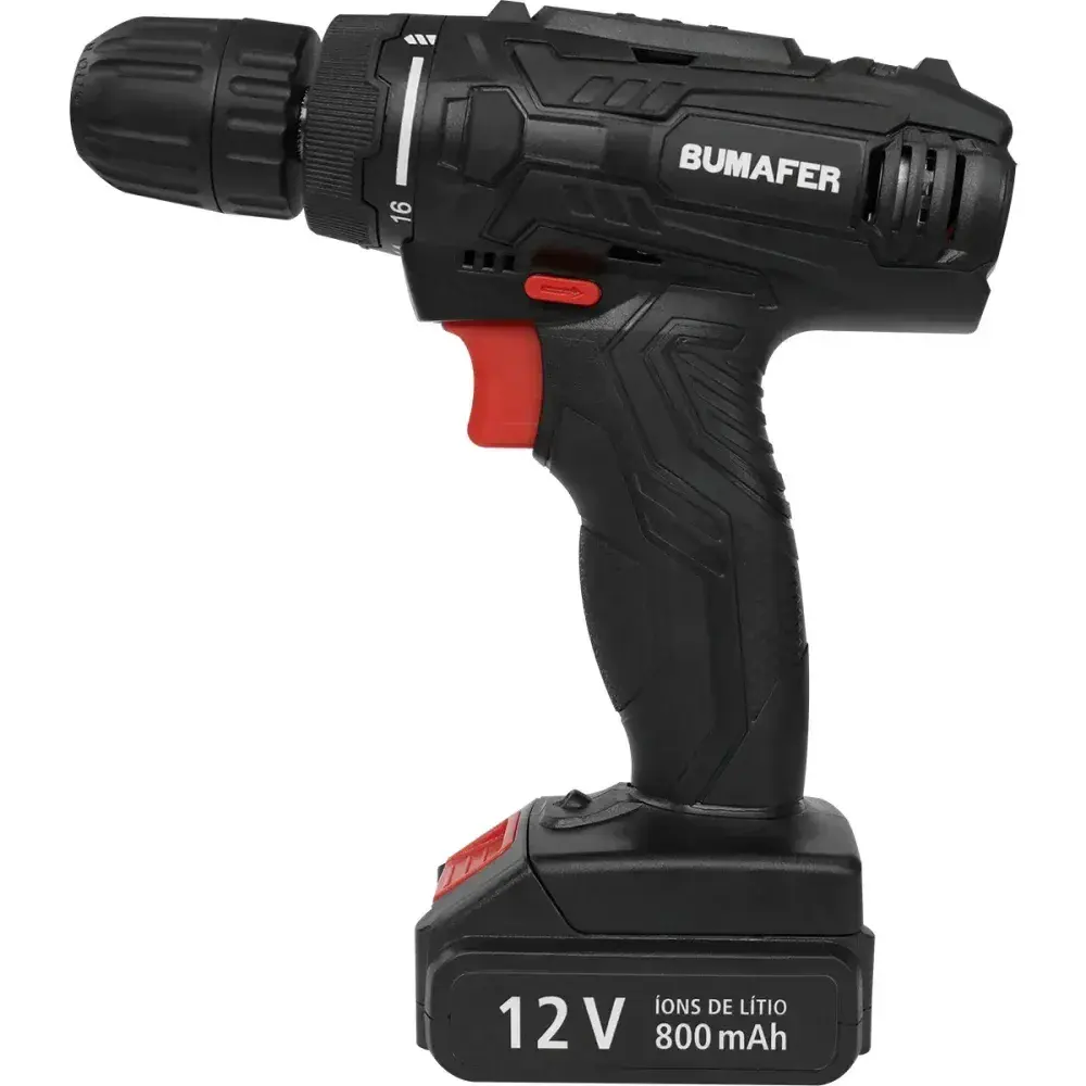 Furadeira/parafusadeira à bateria 18 peç bivolt Bumafer — fotografia 11