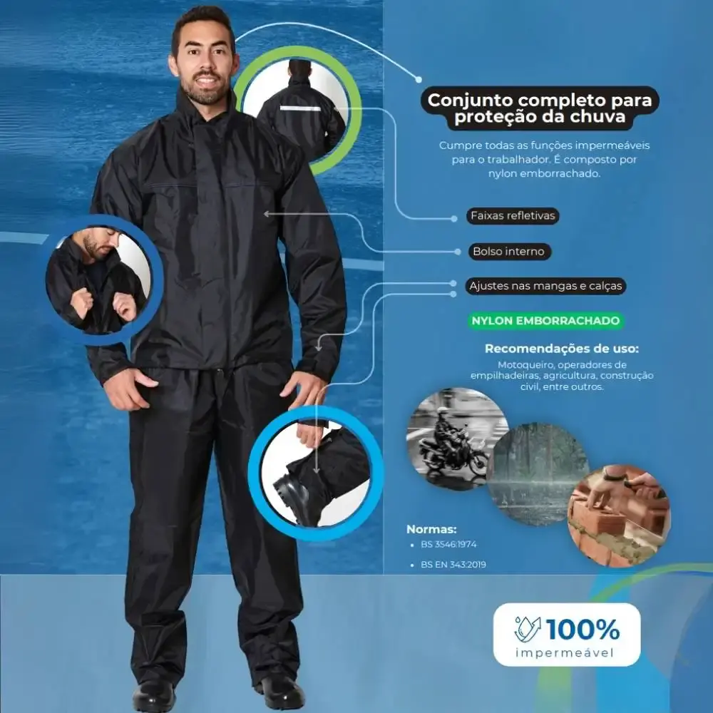Conjunto motoqueiro capa de chuva blusão e calça nylon Evald G — fotografia 5