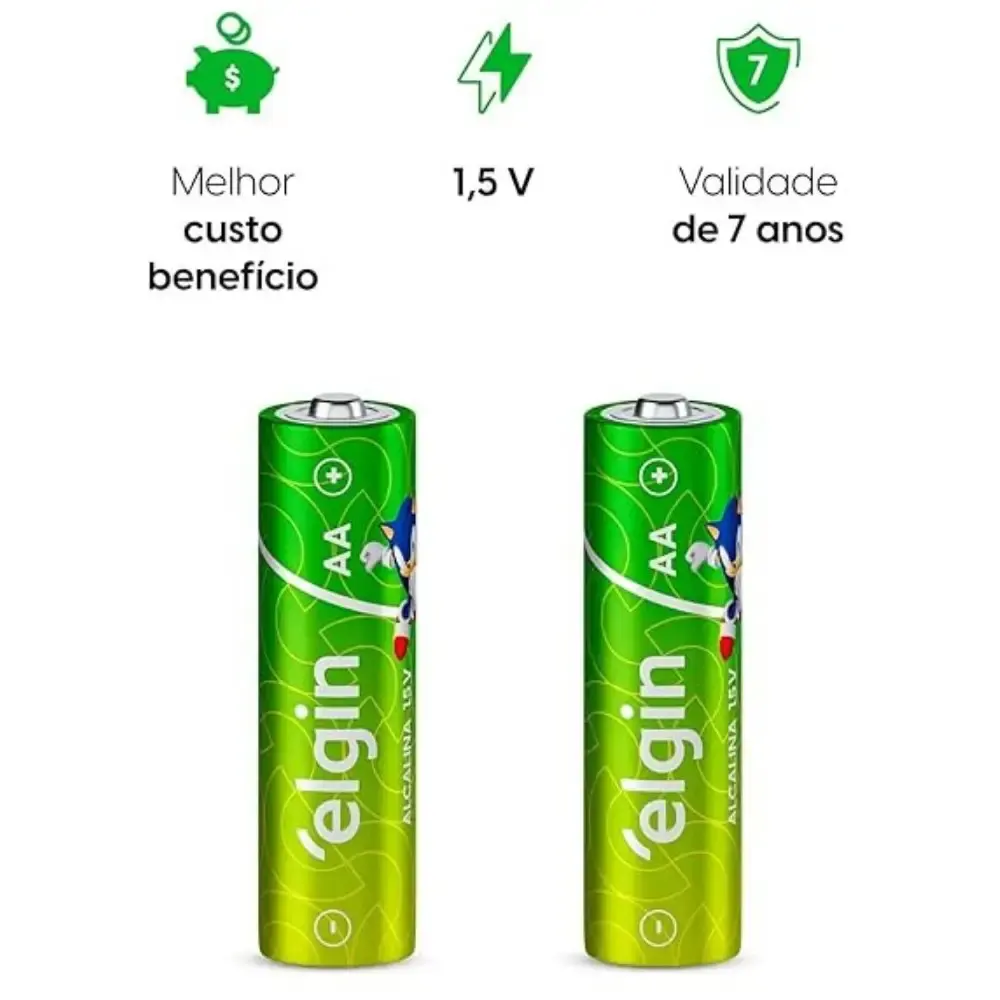 Pilha alcalina tipo palito 1,5V AA 8 peças Elgin — fotografia 3