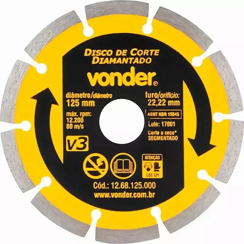 Disco Diamantado 5 POL x 22 MM Segmentado 125 MM V3 VONDER — fotografia de referência