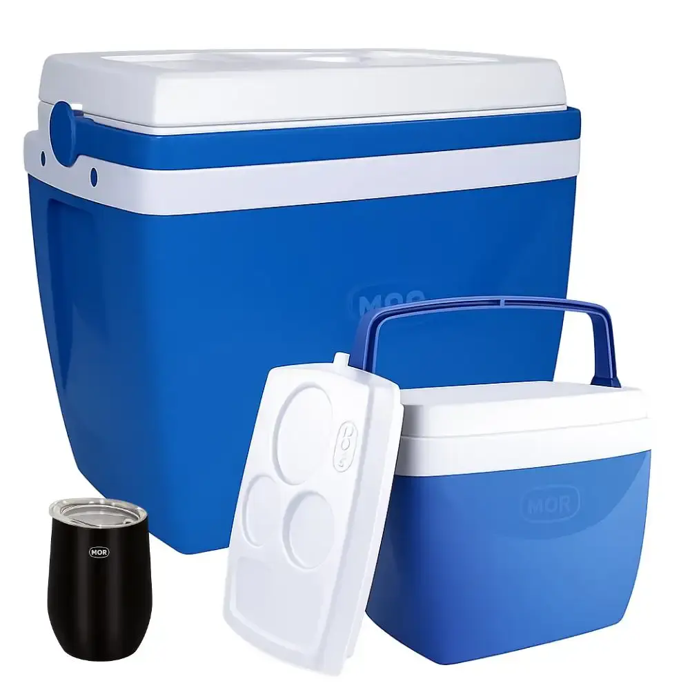 Caixa térmica 34L caixa térmica 12L azul com copo térmico com tampa 360ML preto Mor — fotografia de referência