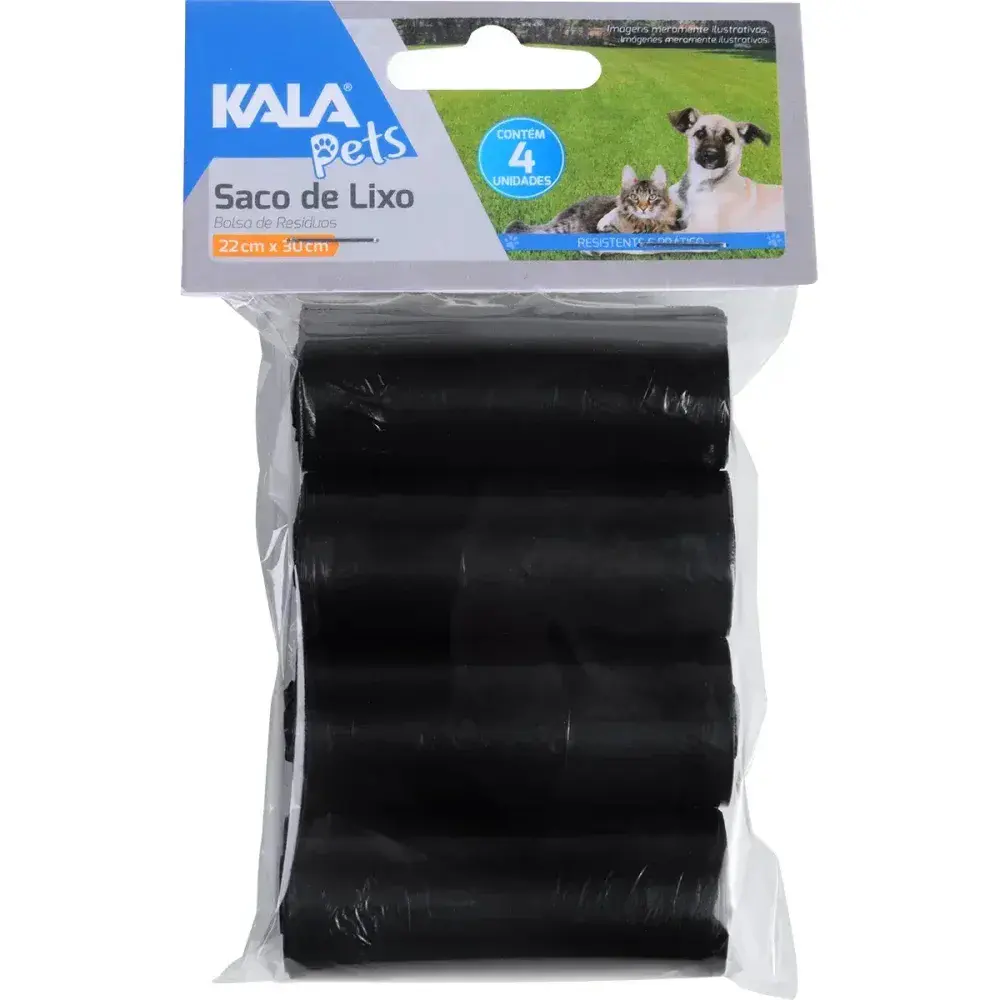 Saco coletor plástico preto para pets 4 rolos 22X30 Kala — fotografia 8